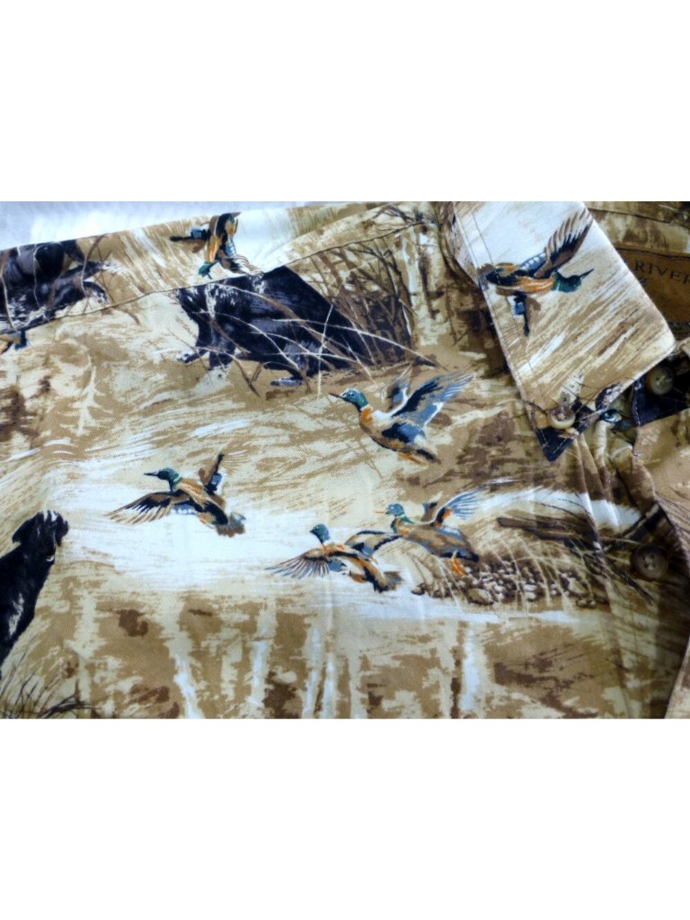 North River Mens Hunting-Themed Button-Up Shirt L 100% Cotton Brown Dogs & Ducks - Picture 10 of 15